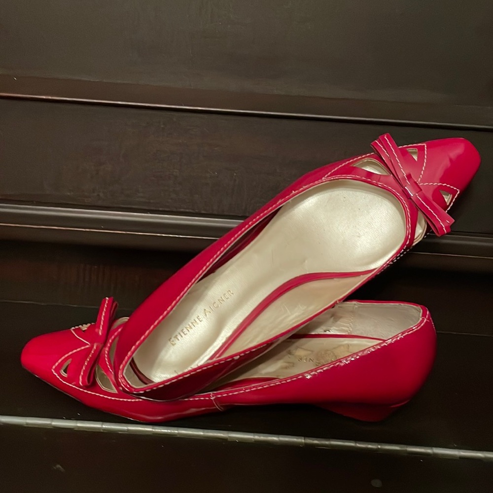Eitienne Aigner adorable red patent leather low wedge. Size 7.5